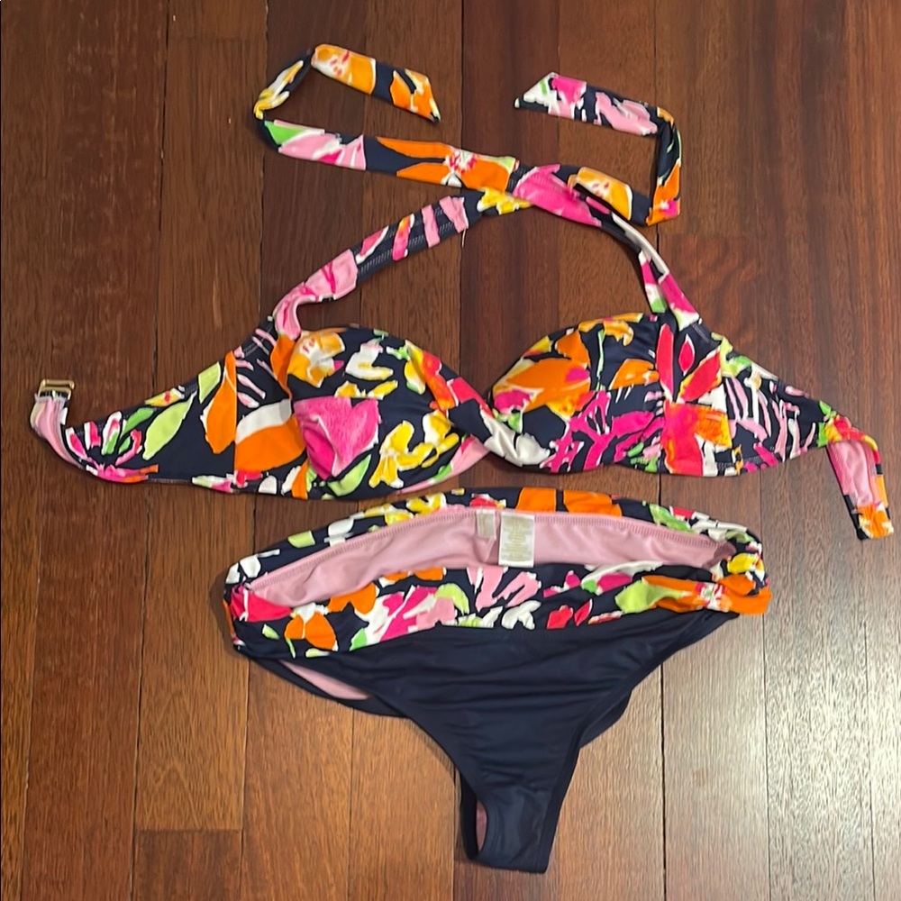 Anne Cole Floral Bikini Set with Pink and Orange Accents Medium
